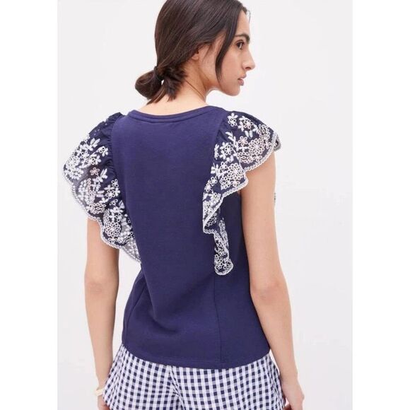ANTHROPOLOGIE Navy Eyelet Top - Picture 9 of 11